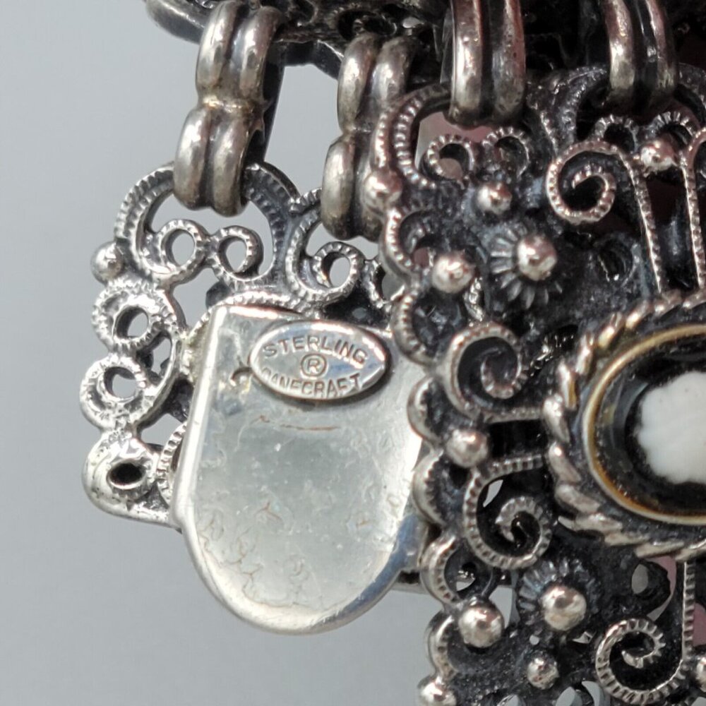 Vintage Danecraft Sterling Silver Filigree Mini Cameos Bracelet Earrings Set - Picture 11 of 13
